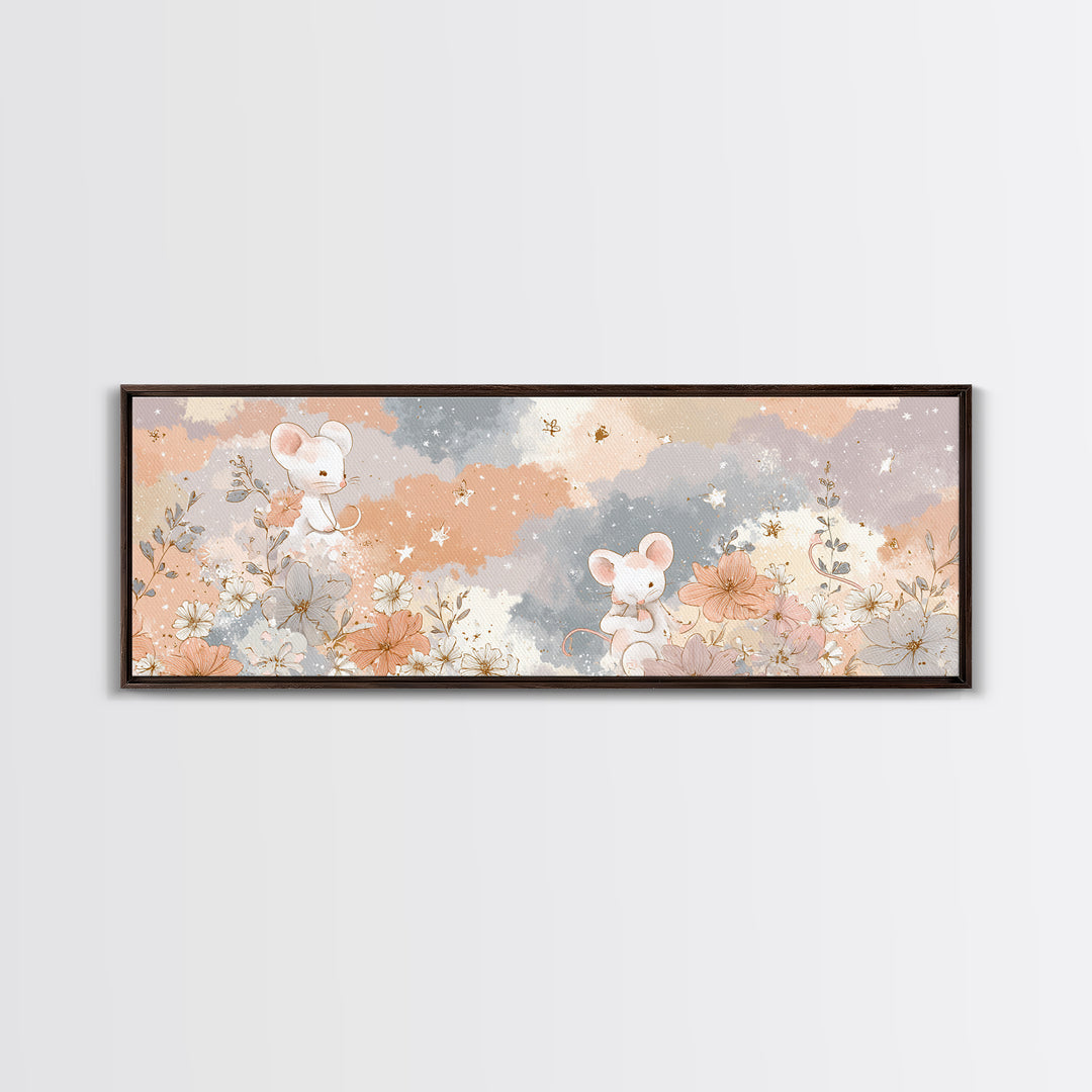 Ballet Mouse in Storybook Style Framed Canvas Print, Nursery Art, Statement Artwork, Nursery Decor, Fine Art, Nursery, NUR-3x1-60