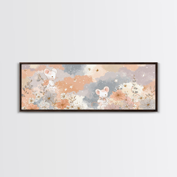 Ballet Mouse in Storybook Style Framed Canvas Print, Nursery Art, Statement Artwork, Nursery Decor, Fine Art, Nursery, NUR-3x1-60