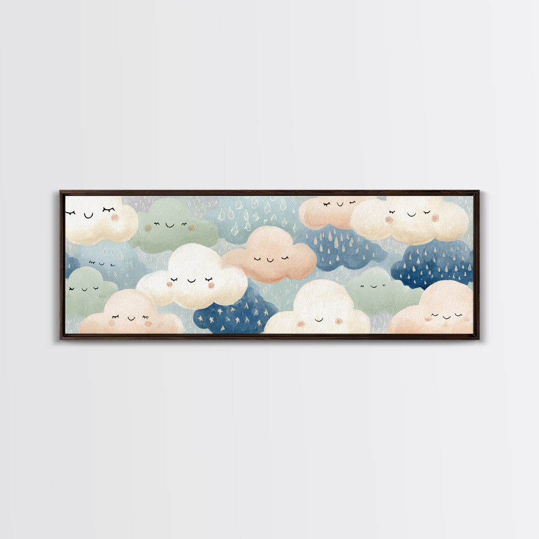 Clouds and Raindrops Canvas Print, Nursery Art, Home Decor, Nursery Decor, Oil Painting, Nursery, Contemporary Art, Wall Art, NUR-3x1-62