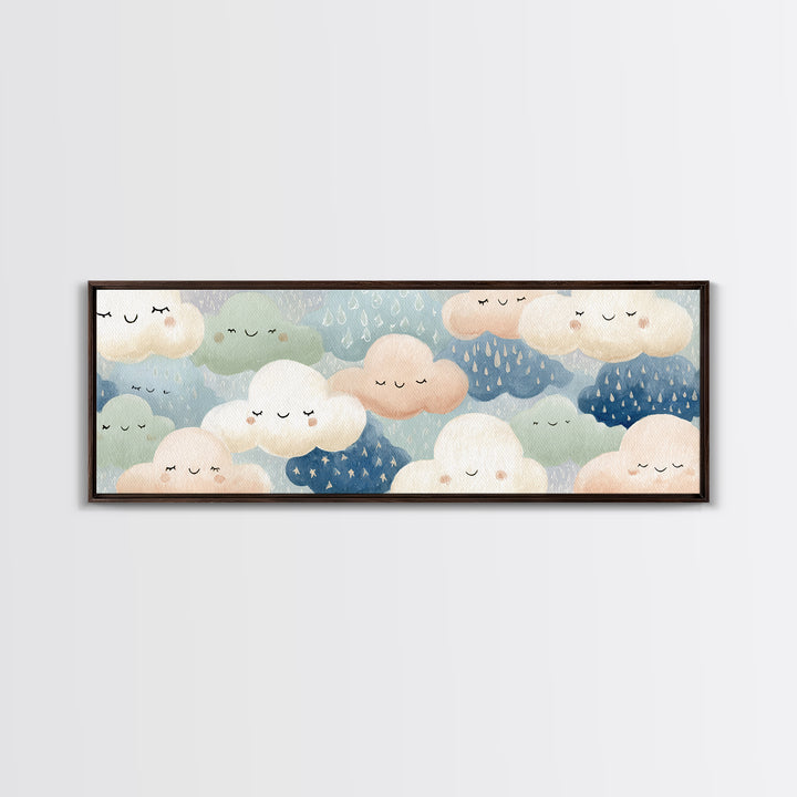 Clouds and Raindrops Canvas Print, Nursery Art, Home Decor, Nursery Decor, Oil Painting, Nursery, Contemporary Art, Wall Art, NUR-3x1-62