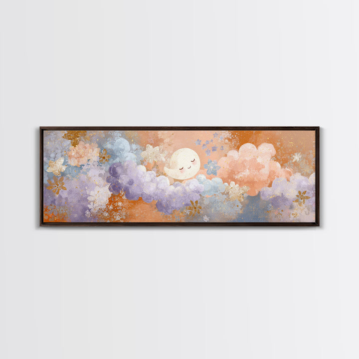Moon and Stars Framed Canvas Print, Nursery Art, Printable Art, Nursery Decor, Abstract Art, Nursery, Watercolor Print, NUR-3x1-67