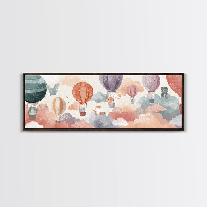 Floating Hot Air Balloon Canvas Print, Nursery Art, Wall Decor, Nursery Decor, Nursery 276, Playroom Decor, Wall Art Set of, NUR-3x1-76