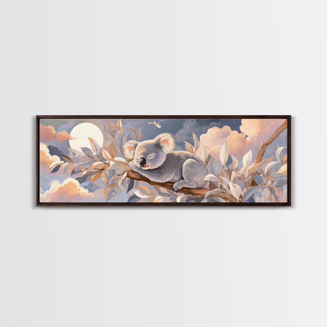Sleeping Koala on Eucalyptus Branch Framed Canvas Print, Nursery Art, Watercolor Print, Nursery Decor, Oil Painting, Nursery, NUR-3x1-77