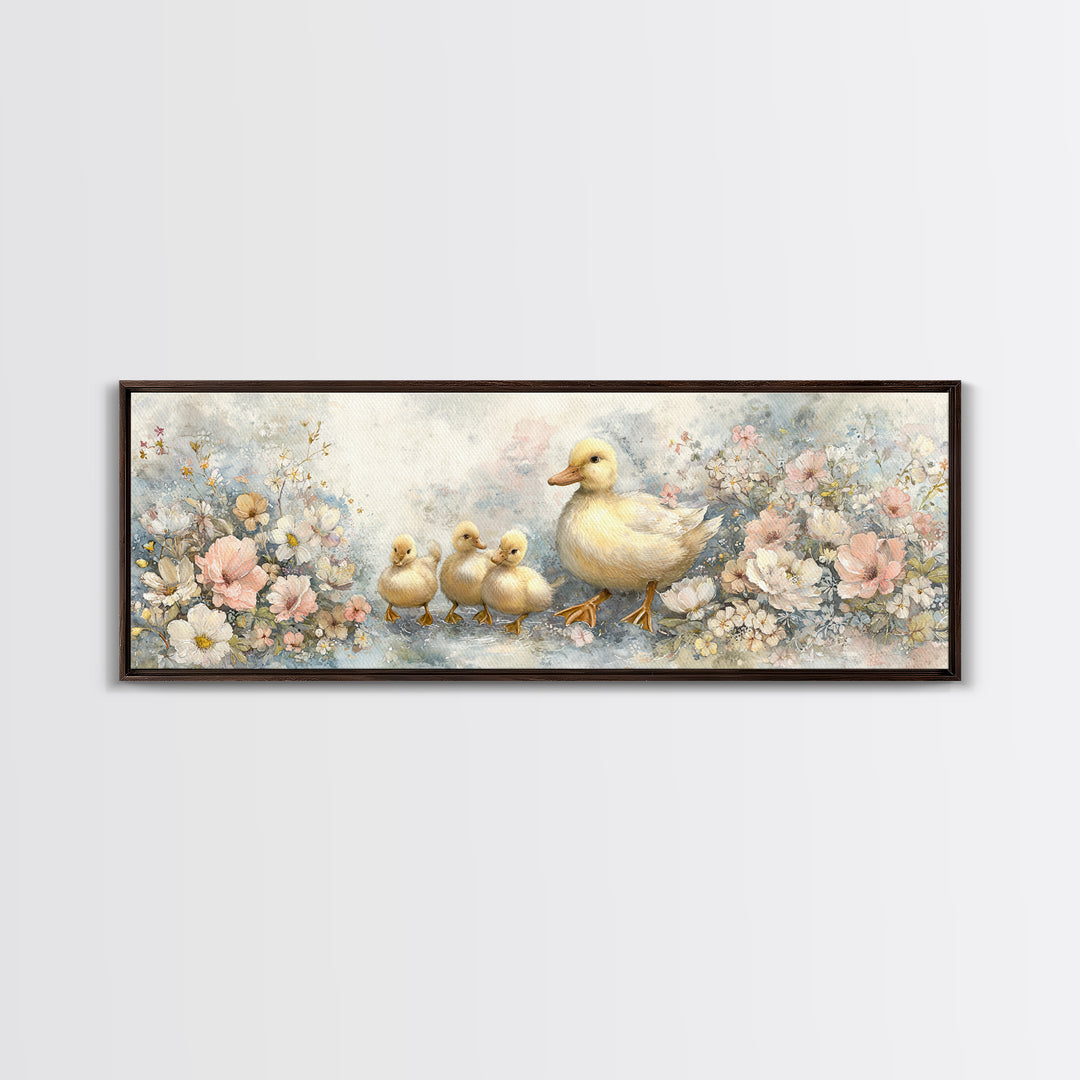 Ducklings Following a Mother Duck Canvas Print, Nursery Art, Art Print, Nursery Decor, Fine Art, Nursery 278, Wall Art Set of, NUR-3x1-78