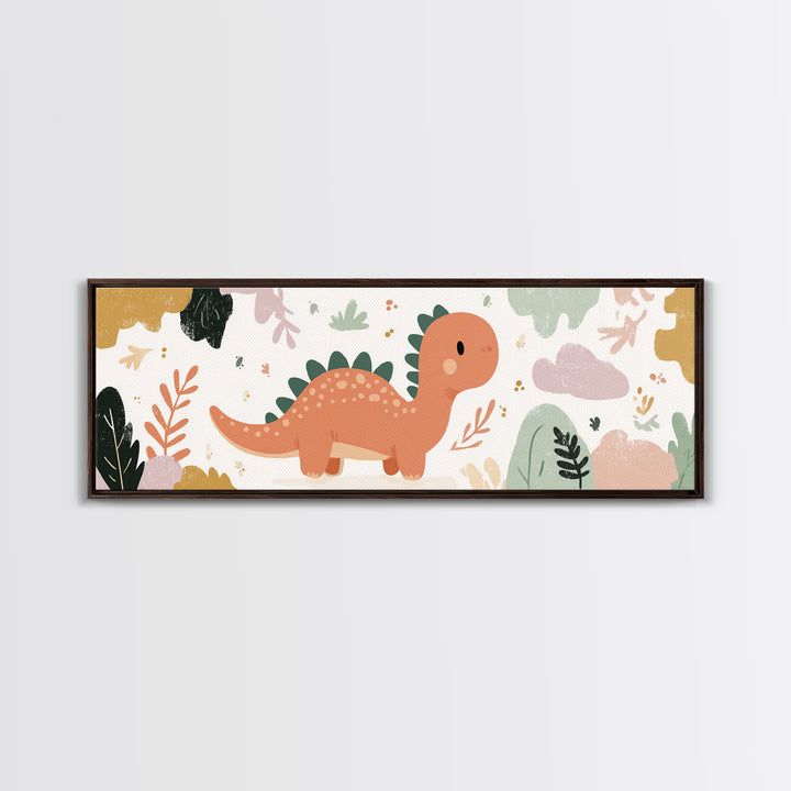Tiny Dinosaur with Friendly Expression Framed Canvas Print, Nursery Art, Nursery Wall Decor, Nursery Decor, Oil Painting, NUR-3x1-79