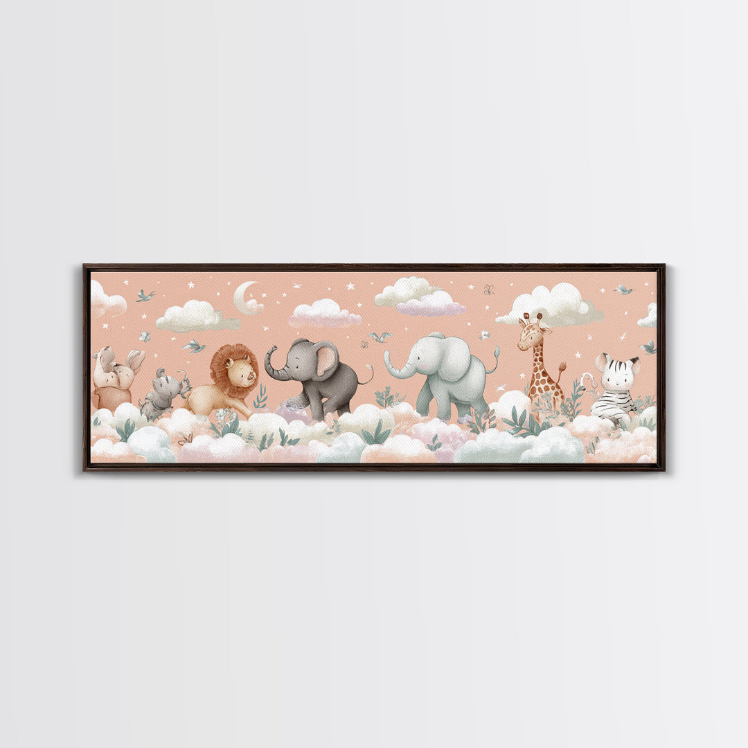 Pastel Jungle Animals Framed Canvas Print, Nursery Art, Nursery Prints, Nursery Decor, Fine Art, Nursery, Kids Wall Decor, NUR-3x1-82