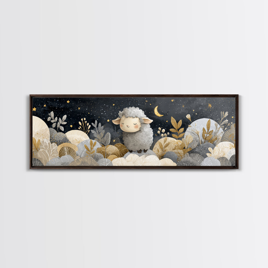 Little Lamb under a Starry Sky Canvas Print, Nursery Art, Nursery Decor, Fine Art, Nursery, Kids Wall Art, Woodland Nursery, NUR-3x1-83