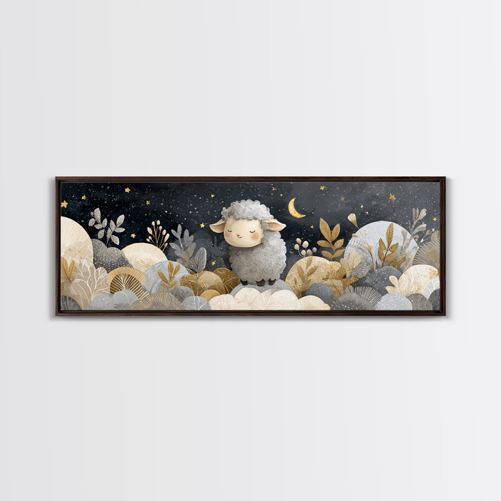 Little Lamb under a Starry Sky Canvas Print, Nursery Art, Nursery Decor, Fine Art, Nursery, Kids Wall Art, Woodland Nursery, NUR-3x1-83