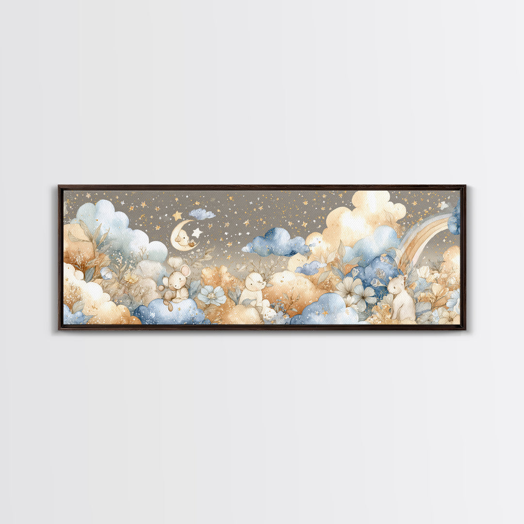 Clouds and Raindrops Canvas Print, Nursery Art, Wall Art Print, Nursery Decor, Watercolor Art, Nursery, Baby Girl Nursery, NUR-3x1-86