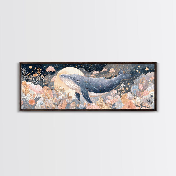 Whale and Tiny Stars Canvas Print, Nursery Art, Gallery Decor, Nursery Decor, Fine Art, Nursery, Wall Art, Wall Decor, NUR-3x1-96