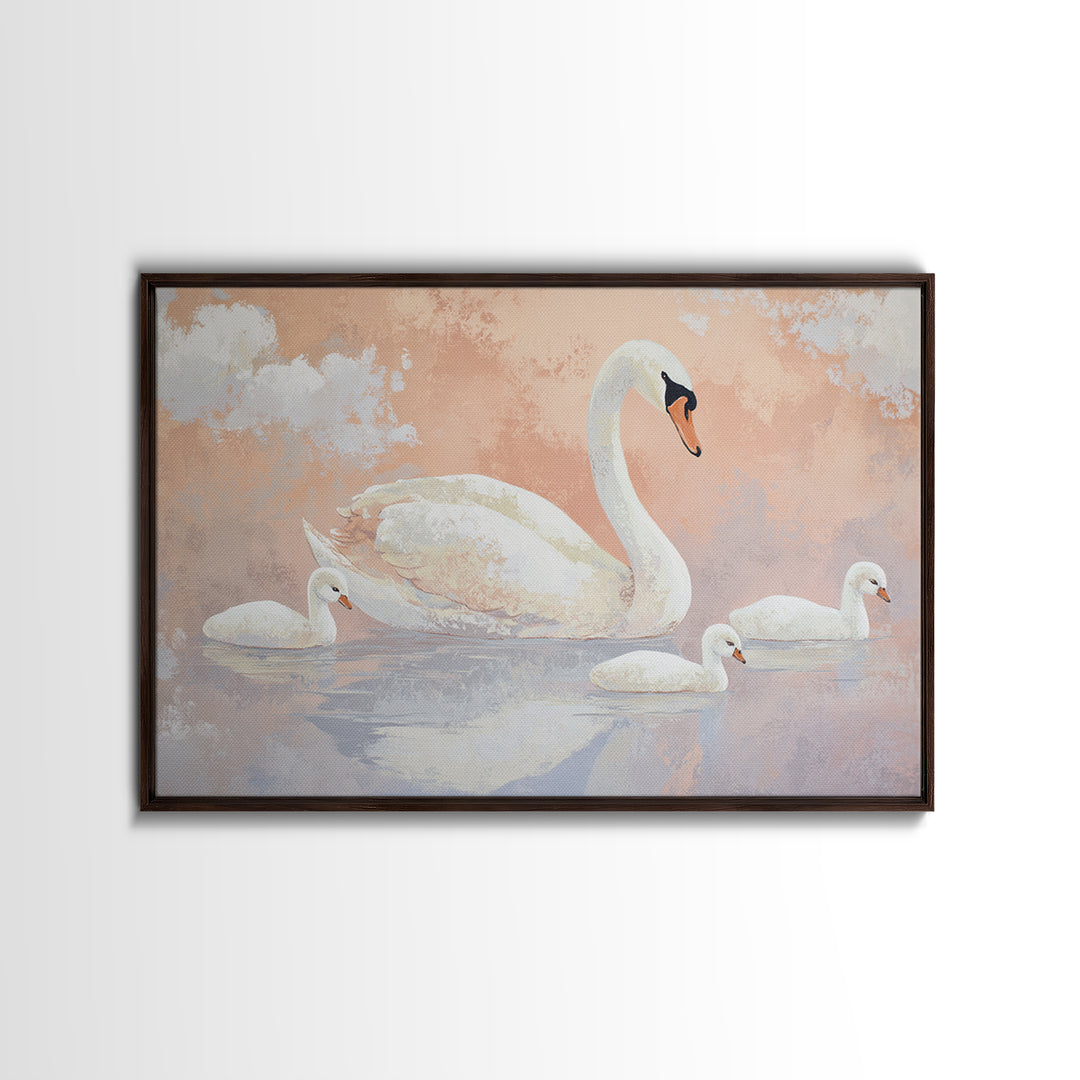 Swan and Cygnet Framed Canvas Print, Nursery Art, Wall Art Set of 3, Nursery Decor, Fine Art, Nursery, Dinosaur Wall Art, NUR-3x2-20