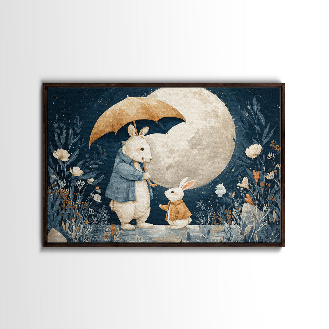 Bear and Rabbit Sharing Umbrella Canvas Print, Nursery Art, Digital Download Art, Nursery Decor, Nursery, Whimsical Wall Art, NUR-3x2-21