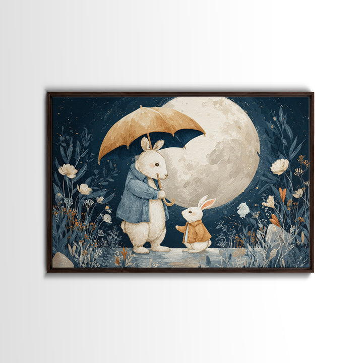 Bear and Rabbit Sharing Umbrella Canvas Print, Nursery Art, Digital Download Art, Nursery Decor, Nursery, Whimsical Wall Art, NUR-3x2-21
