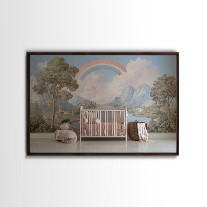 Rainbow Arch with Muted Nursery Colors Framed Canvas Print, Nursery Art, Dinosaur Wall Art, Nursery Decor, Fine Art, Nursery, NUR-3x2-35