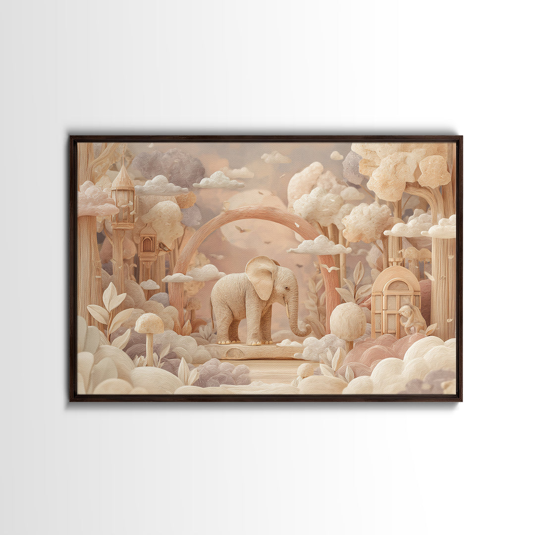 Animal Alphabet Scene Without Readable Letters Framed Canvas Print, Nursery Art, Gallery Decor, Nursery Decor, Nursery, NUR-3x2-39