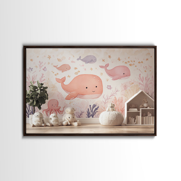 Friendly Ocean Creatures Canvas Print, Nursery Art, Wall Hangings, Nursery Decor, Fine Art, Nursery, Digital Download Art, NUR-3x2-4
