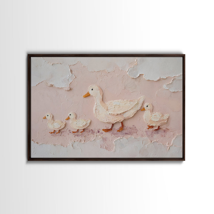 Ducklings Following a Mother Duck Canvas Print, Nursery Art, Playroom Decor, Nursery Decor, Oil Painting, Nursery, NUR-3x2-42