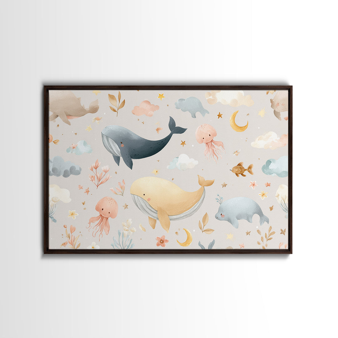 Friendly Ocean Creatures Canvas Print, Nursery Art, Butterfly Wall Art, Nursery Decor, Fine Art, Nursery, Woodland Nursery Art, NUR-3x2-52
