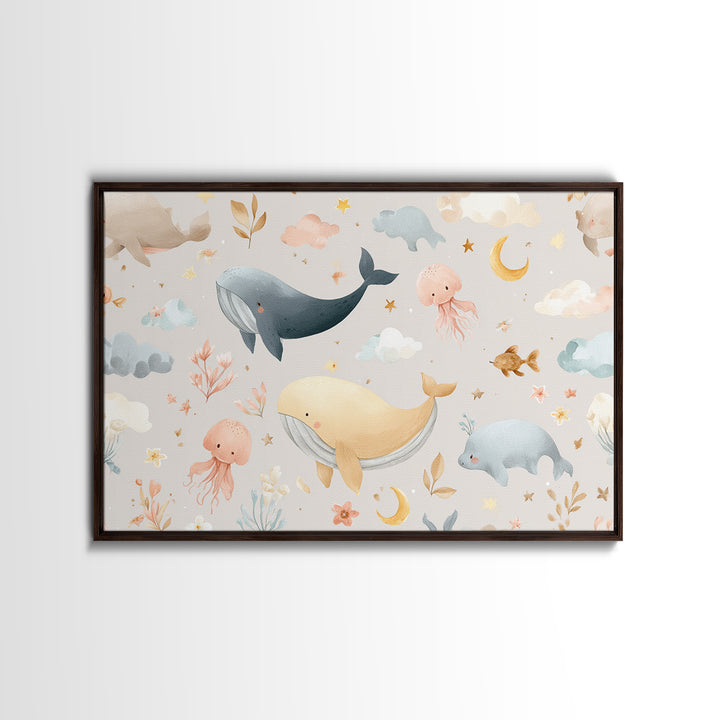 Friendly Ocean Creatures Canvas Print, Nursery Art, Butterfly Wall Art, Nursery Decor, Fine Art, Nursery, Woodland Nursery Art, NUR-3x2-52