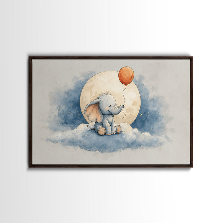 Sleepy Baby Elephant Holding a Tiny Balloon Canvas Print, Nursery Art, Kids Wall Decor, Nursery Decor, Fine Art, Nursery, NUR-3x2-53
