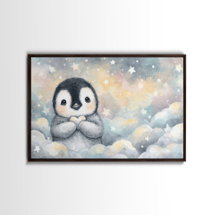 Penguin Holding a Little Heart Shape Canvas Print, Nursery Art, Nursery Prints, Nursery Decor, Abstract Art, Nursery, NUR-3x2-62