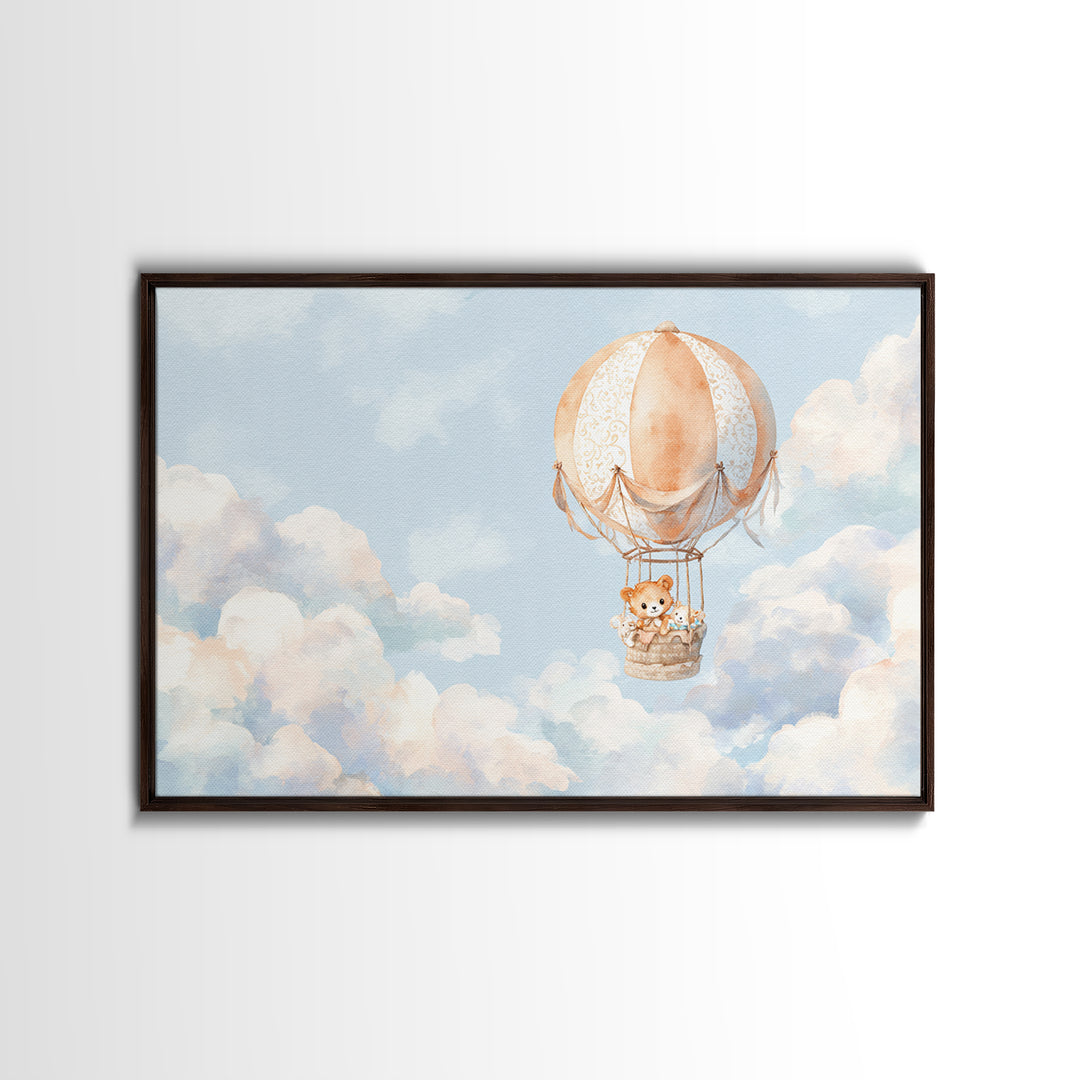 Floating Hot Air Balloon Framed Canvas Print, Nursery Art, Home Decor, Nursery Decor, Abstract Art, Nursery, Contemporary Art, NUR-3x2-64