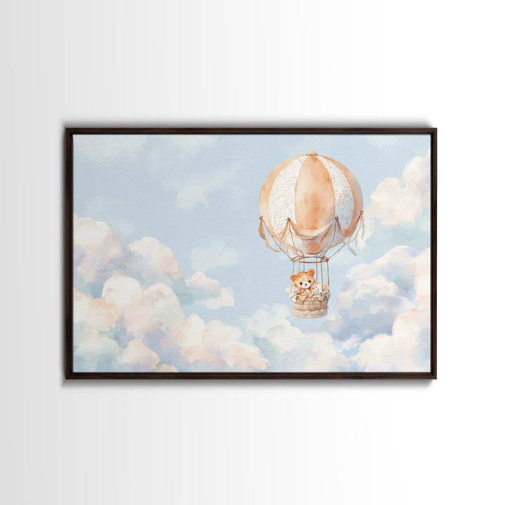 Floating Hot Air Balloon Framed Canvas Print, Nursery Art, Home Decor, Nursery Decor, Abstract Art, Nursery, Contemporary Art, NUR-3x2-64