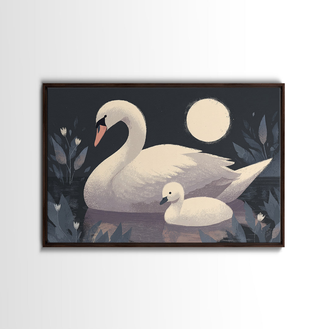 Swan and Cygnet Canvas Print, Nursery Art, Gallery Decor, Nursery Decor, Fine Art, Nursery, Wall Art, Wall Decor, Art Print, NUR-3x2-68