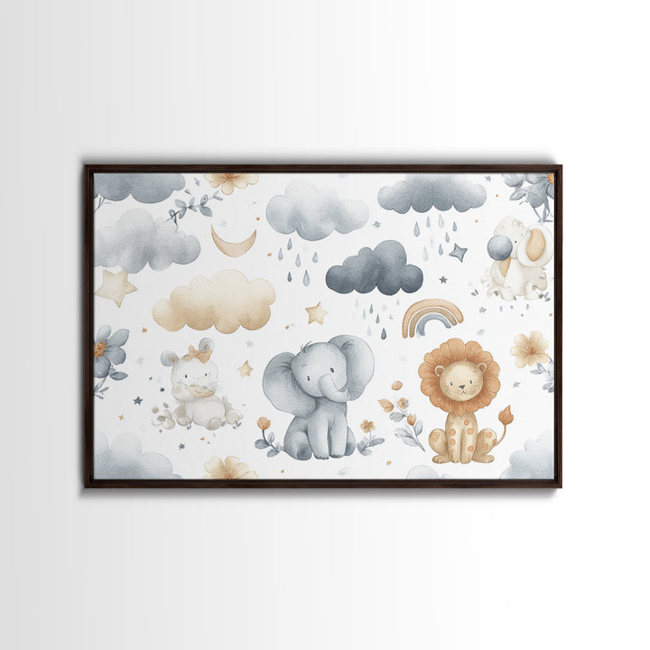 Clouds and Raindrops Framed Canvas Print, Nursery Art, Girl Nursery Decor, Nursery Decor, Oil Painting, Nursery, Kids Room Art, NUR-3x2-74