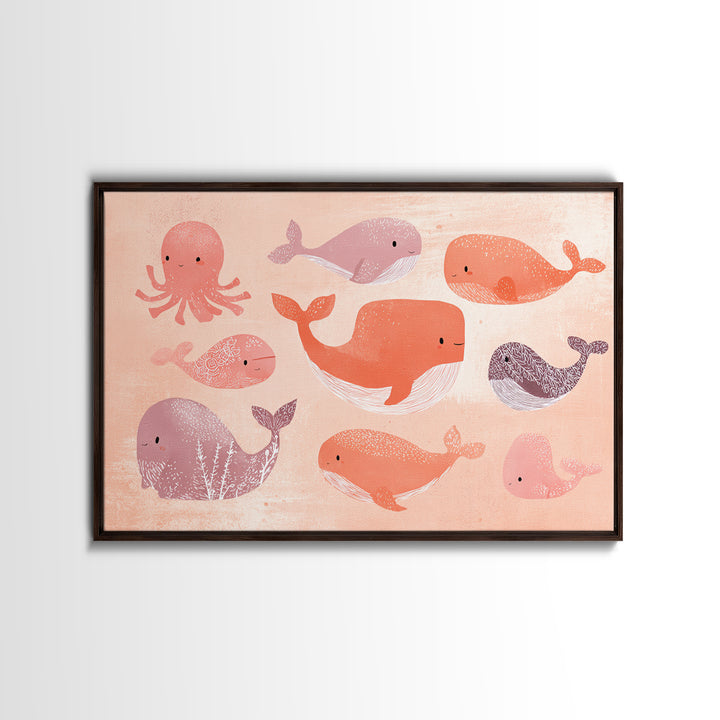 Friendly Ocean Creatures Canvas Print, Nursery Art, Kids Room Art, Nursery Decor, Fine Art, Nursery, Textured Painting, NUR-3x2-76