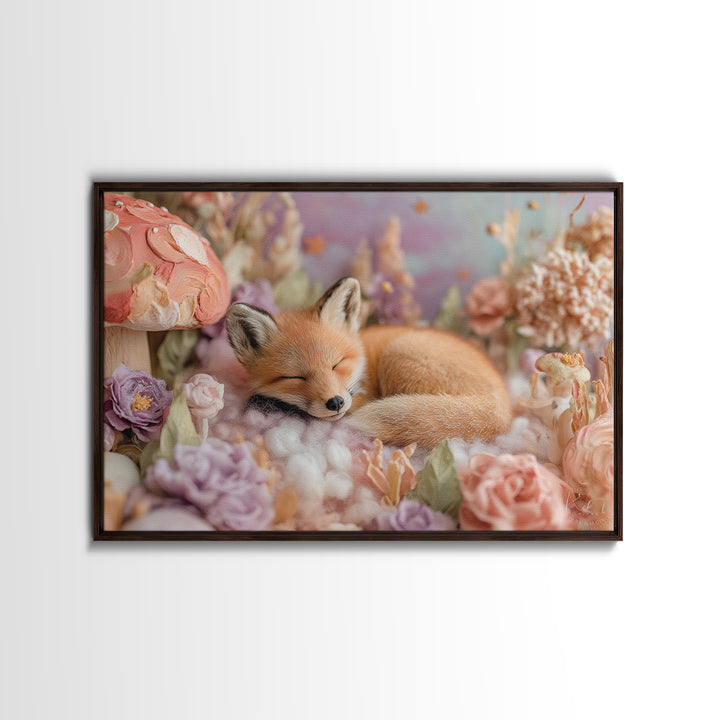 Woodland Fox Tucked Framed Canvas Print, Nursery Art, Fine Art Print, Nursery Decor, Watercolor Art, Nursery, Digital Art, NUR-3x2-80