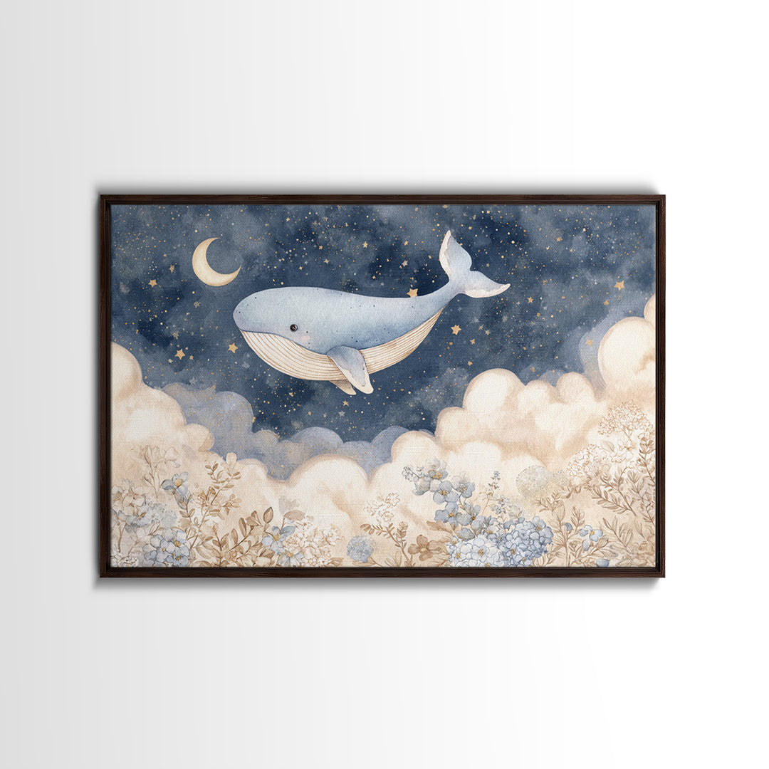 Whale and Tiny Stars Canvas Print, Nursery Art, Statement Artwork, Nursery Decor, Fine Art, Nursery, Printable Wall Art, NUR-3x2-84