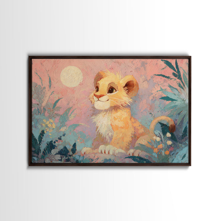 Lion Cub with Soft Golden Mane Framed Canvas Print, Nursery Art, Dinosaur Wall Art, Nursery Decor, Fine Art, Nursery, NUR-3x2-85