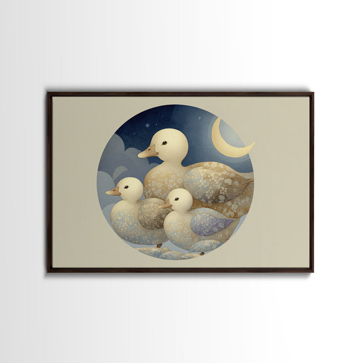 Ducklings Following a Mother Duck Framed Canvas Print, Nursery Art, Woodland Nursery, Nursery Decor, Fine Art, Nursery, NUR-3x2-90