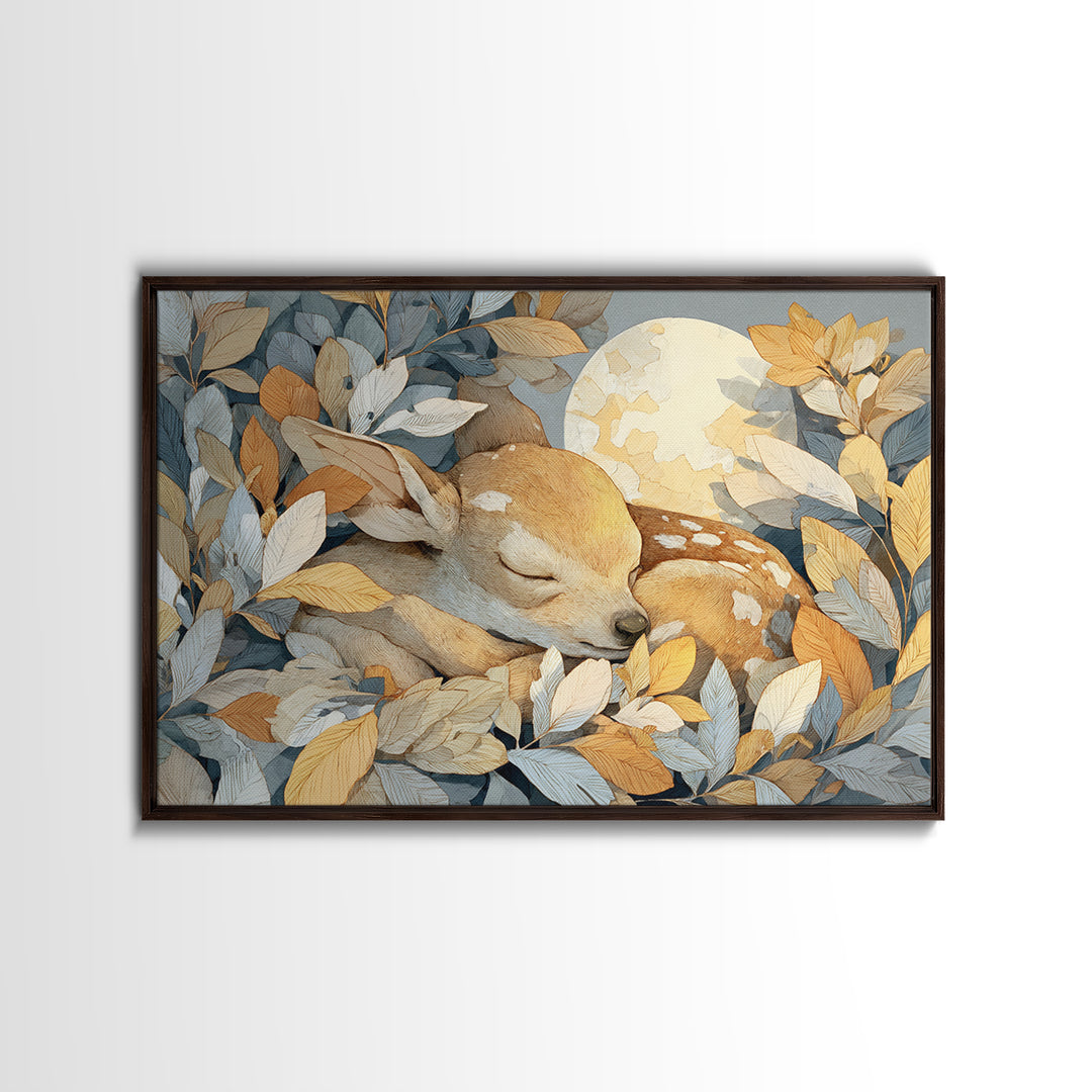 Deer Fawn Sleeping Framed Canvas Print, Nursery Art, Minimalist Decor, Nursery Decor, Fine Art, Nursery, Nursery Wall Decor, NUR-3x2-99