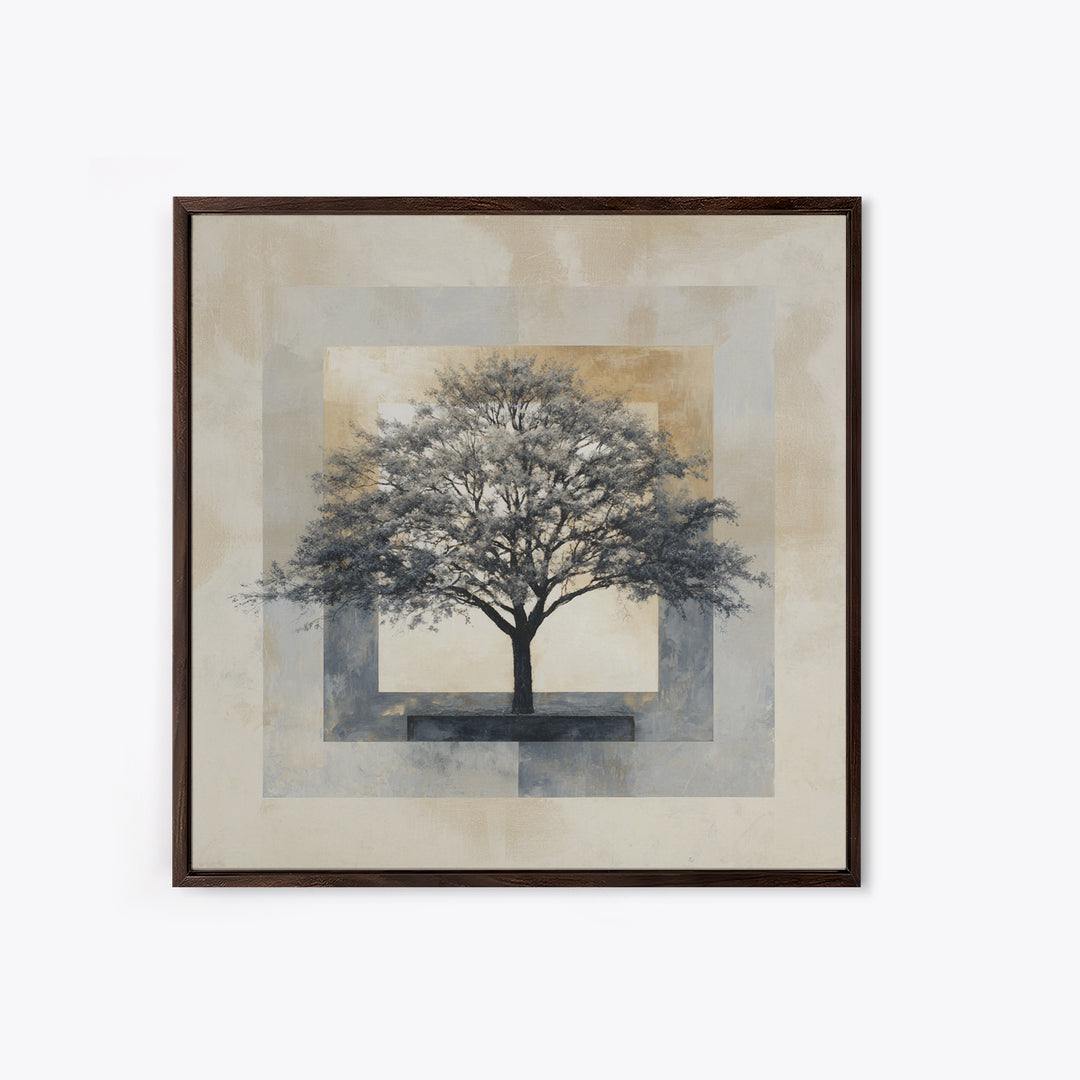 Ink Wash Tree Symbolizing Stability Framed Canvas Print, Office Art, Bedroom Wall Art, Office Decor, Fine Art, Focus, OFF-1x1-38
