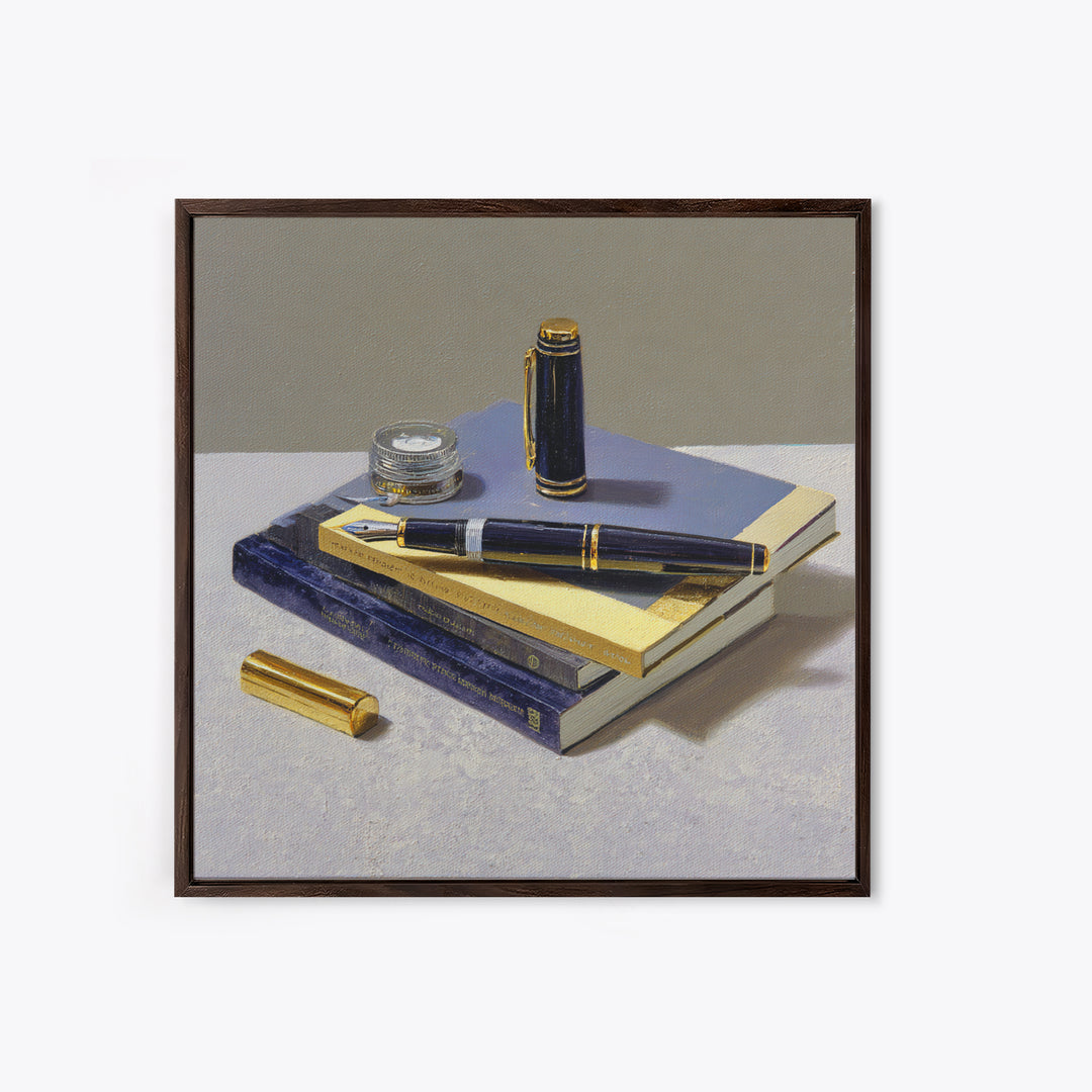 Fountain Pen and Notebook Still Life Without Framed Canvas Print, Office Art, Dopamine Decor, Office Decor, Fine Art, Focus, OFF-1x1-46