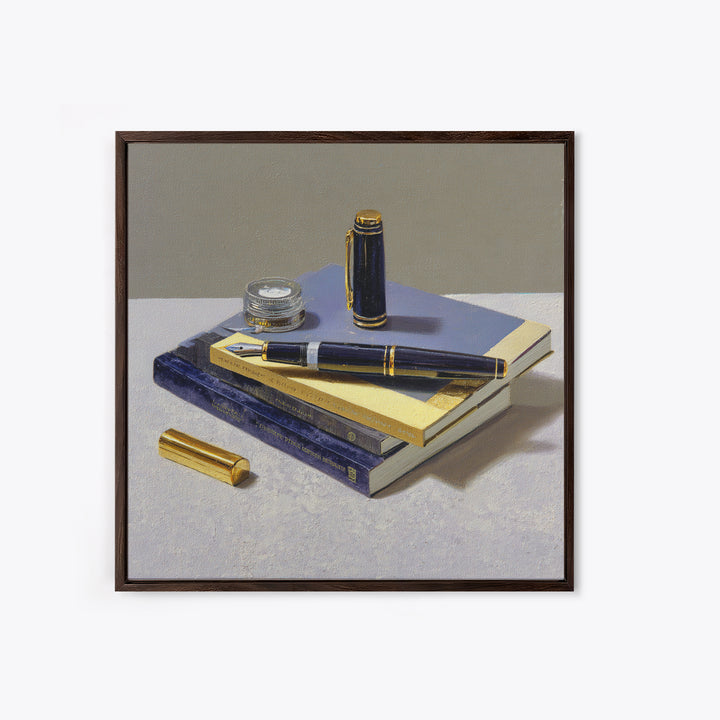 Fountain Pen and Notebook Still Life Without Framed Canvas Print, Office Art, Dopamine Decor, Office Decor, Fine Art, Focus, OFF-1x1-46