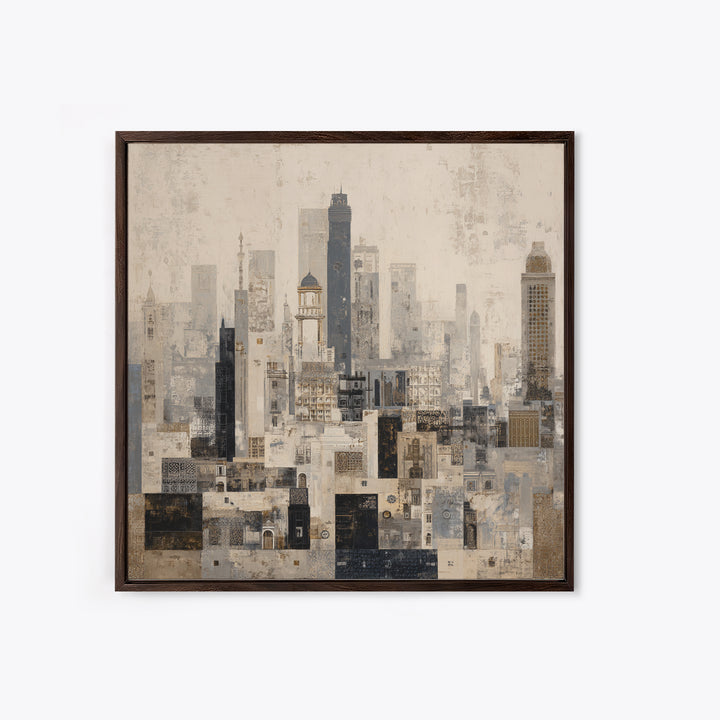 Black and White City Skyline Silhouette Canvas Print, Office Art, Downloadable Prints, Office Decor, Abstract Art, Focus, OFF-1x1-5