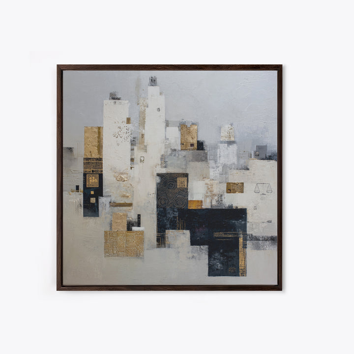 Black and White City Skyline Silhouette Framed Canvas Print, Office Art, Fine Art Print, Office Decor, Abstract Art, Focus, OFF-1x1-53