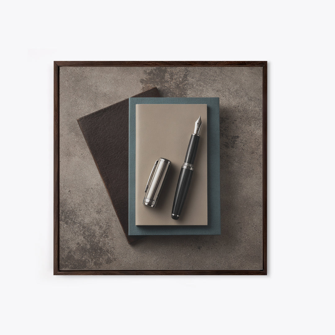 Fountain Pen and Notebook Still Life Without Canvas Print, Office Art, Cubicle Decor, Office Decor, Fine Art, Focus, OFF-1x1-94