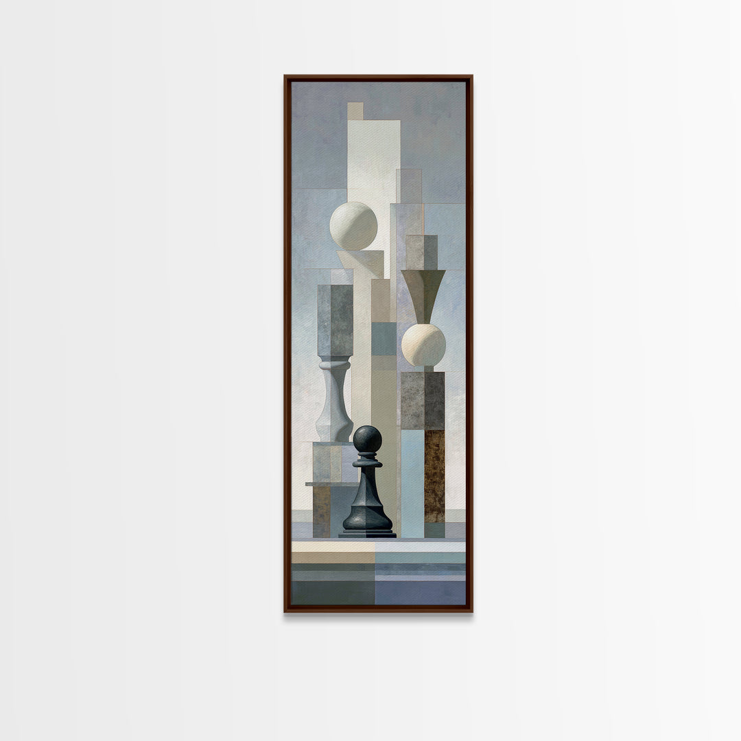 Minimal Chess Piece Still Life Canvas Print, Office Art, Office Wall Art, Office Decor, Watercolor Art, Focus, OFF-1x3-1