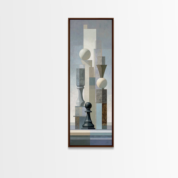 Minimal Chess Piece Still Life Canvas Print, Office Art, Office Wall Art, Office Decor, Watercolor Art, Focus, OFF-1x3-1