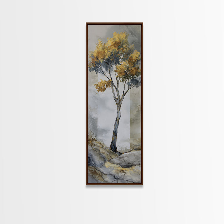 Ink Wash Tree Symbolizing Stability Framed Canvas Print, Office Art, Cubicle Decor, Office Decor, Fine Art, Focus, OFF-1x3-50