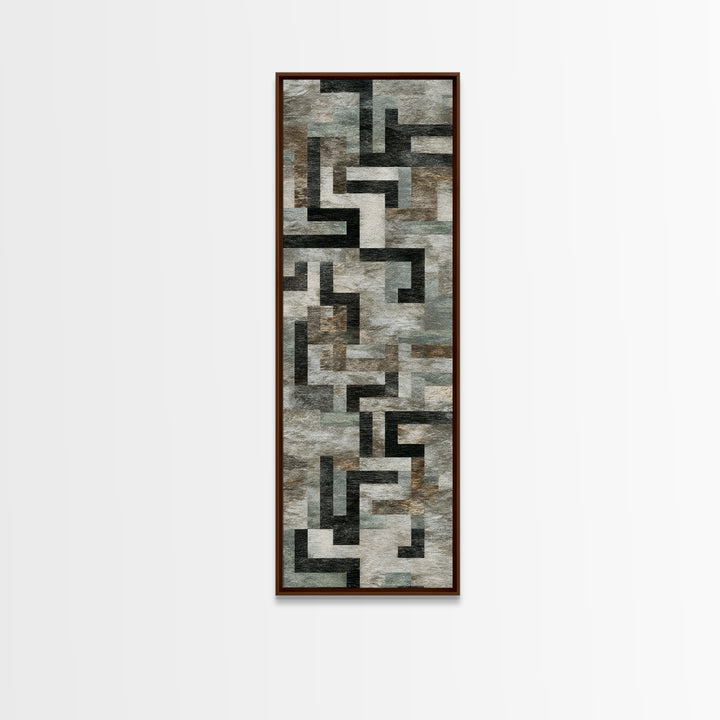 Geometric Labyrinth Pattern Framed Canvas Print, Office Art, Office Wall Art, Office Decor, Abstract Art, Focus, OFF-1x3-54