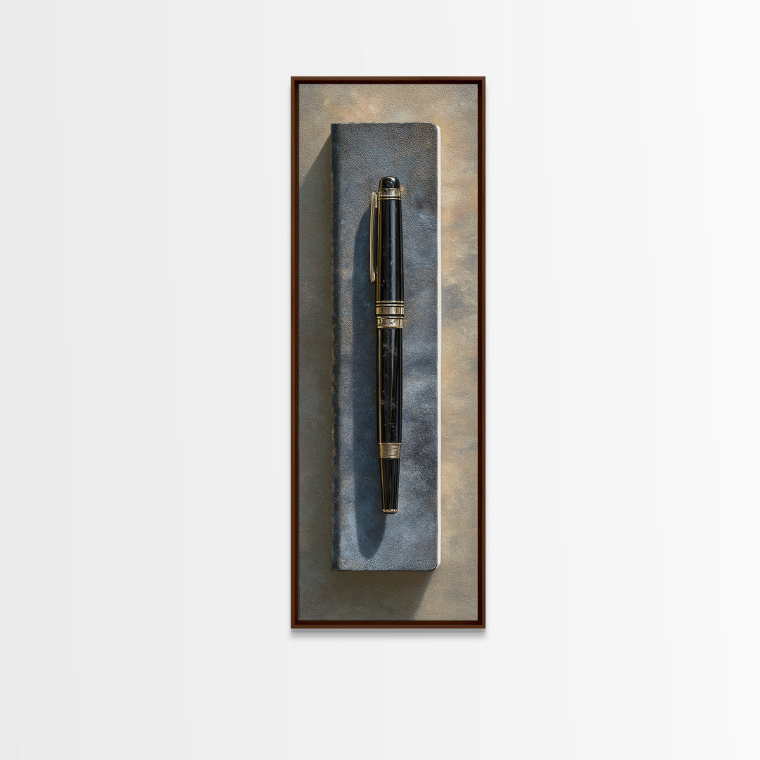 Fountain Pen and Notebook Still Life Without Canvas Print, Office Art, Gallery Decor, Office Decor, Oil Painting, Focus, OFF-1x3-82