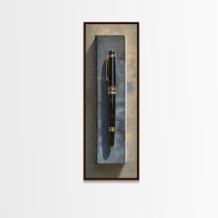 Fountain Pen and Notebook Still Life Without Canvas Print, Office Art, Gallery Decor, Office Decor, Oil Painting, Focus, OFF-1x3-82