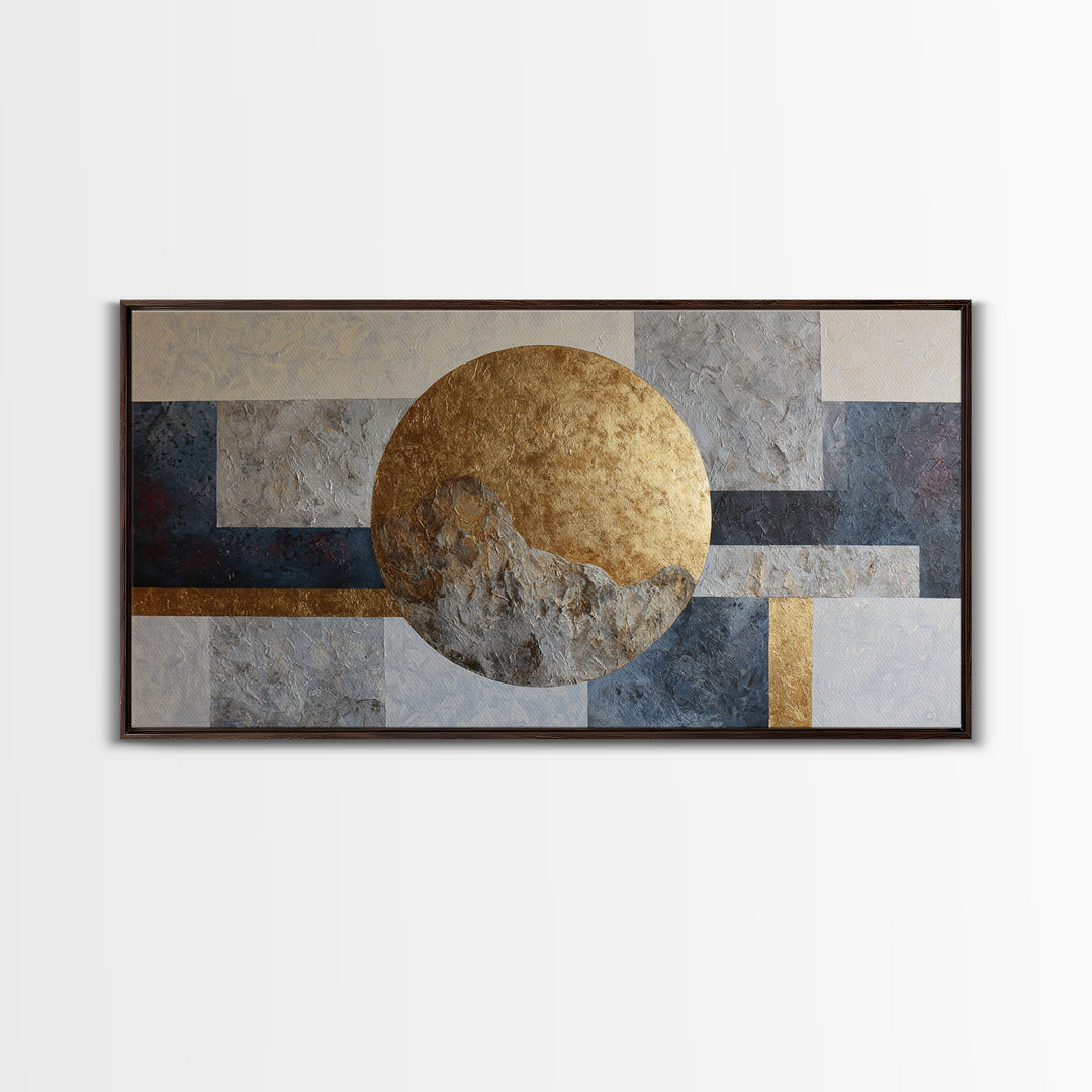 Gold Circle and Line Composition for Clarity Framed Canvas Print, Office Art, Living Room Decor, Office Decor, Fine Art, Focus, OFF-2x1-100