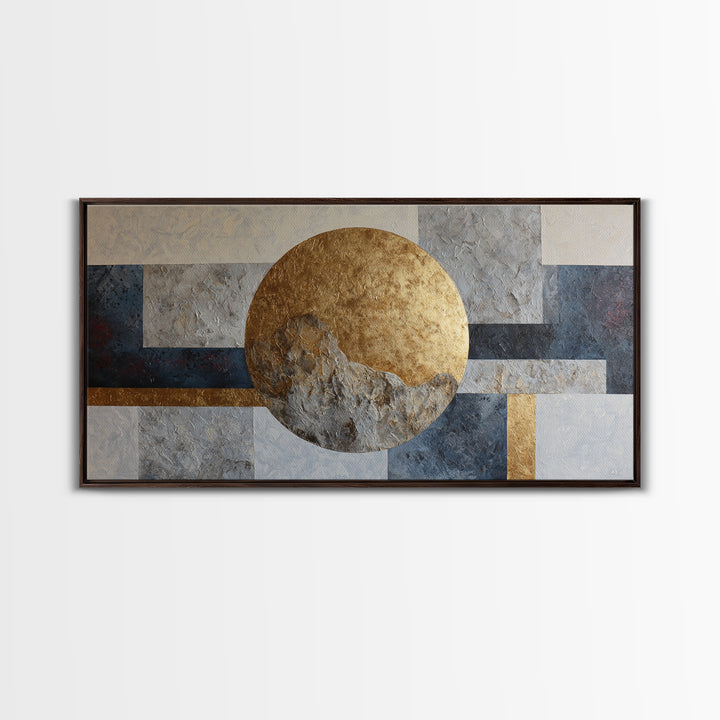 Gold Circle and Line Composition for Clarity Framed Canvas Print, Office Art, Living Room Decor, Office Decor, Fine Art, Focus, OFF-2x1-100
