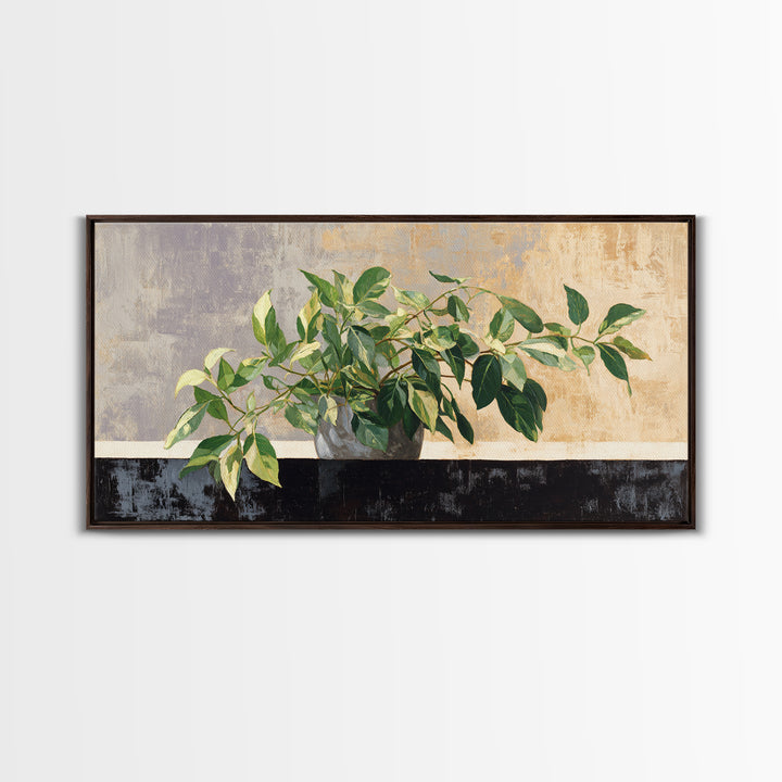 Desk Plant Botanical Closeup Framed Canvas Print, Office Art, Art Print, Office Decor, Watercolor Art, Focus, Printable, OFF-2x1-12